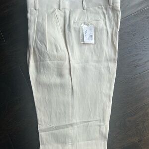 NWT Paul Fredrick Men Stone Tan Linen/Silk Suit
 Pants (Pleated Trousers)